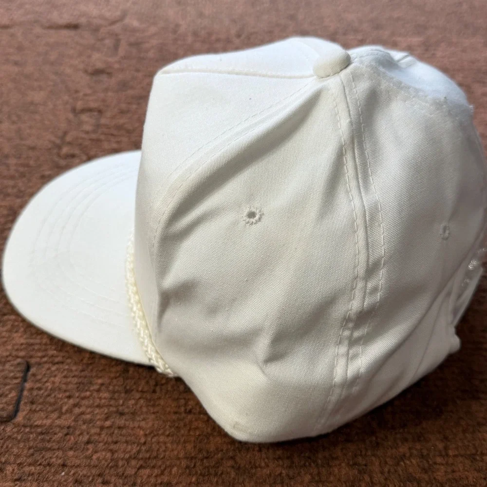 Vintage Yupoong Snapback Hat White Johnson Eye Institute Rope Trucker Cap Mens